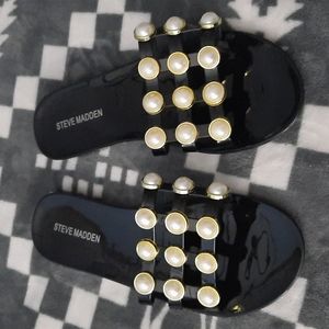 Steve Madden NWOT Black Meh Pearl Slip On Slide Sandals Size 9